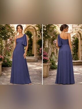 Sachin + Babi One-Shoulder Slate Blue Evening Gown